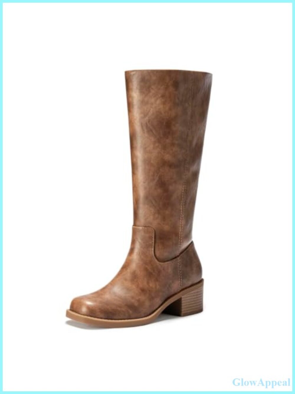 FITORY Knee High Boots Square Toe Wide Calf Chunky Heel Faux Leather